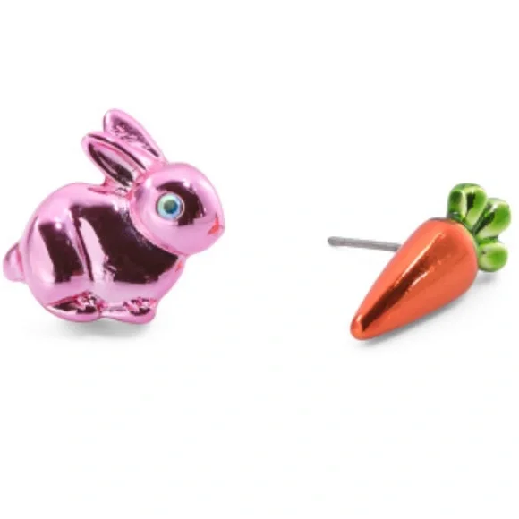 New Betsey Johnson Faux Stone Spring Bunny Carrot Mismatch Stud Earrings - Picture 5 of 9